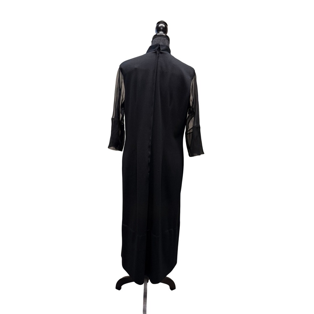 Vintage Alfred Shaheen Black Cheongsam Maxi Dress Sheer Sleeve Embroidery Sz 18 - Picture 2 of 3